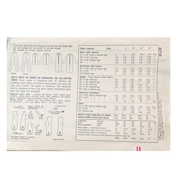 Vtg Simplicity 6710 Dress Jumper Blouse Pants Pattern 10 Girl 1966 Bell Bottom - Picture 5 of 6